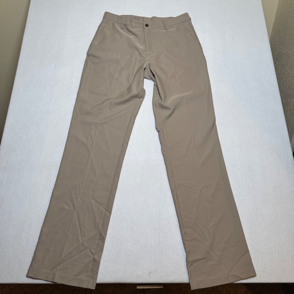 Adidas Climalite Mens Golf Pants Tan Khaki Flat Front 3-Stripe Size 34 NWT